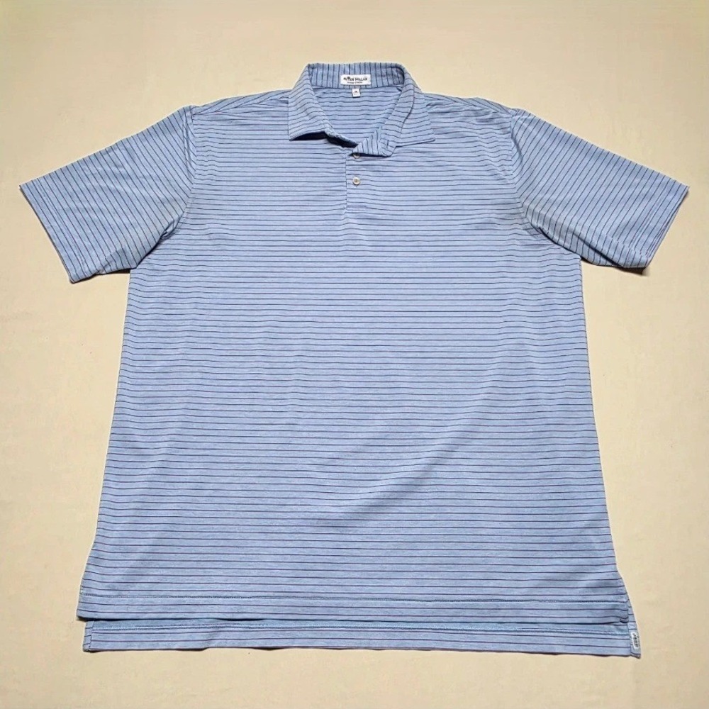 Peter Millar Summer Comfort Men XL Blue Striped Polo Shirt Pullover Stretch Reg
